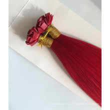 les cheveux brésiliens de la pointe 8A de pointe plate rouge ont lié les cheveux plats de bout de cheveux vierges en ventes